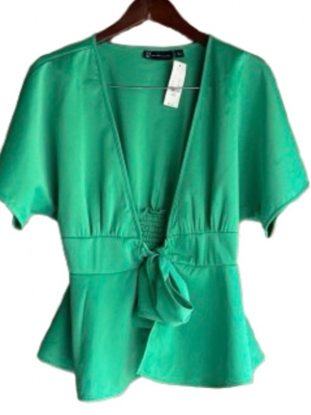 New York & Company Vibrant Green Tie-Front Blouse